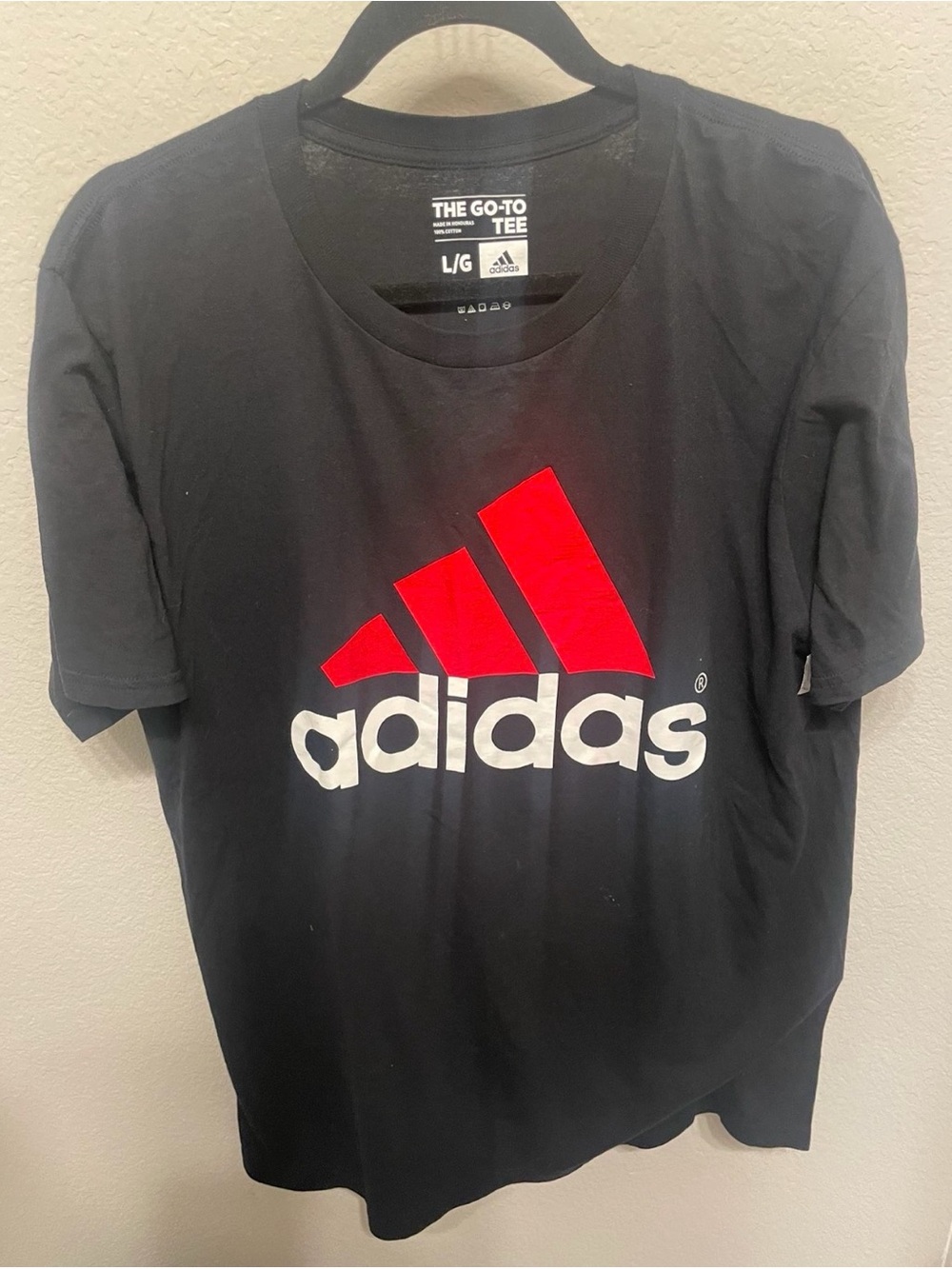 adidas Black Tee with Red Logo and White Wordmark
